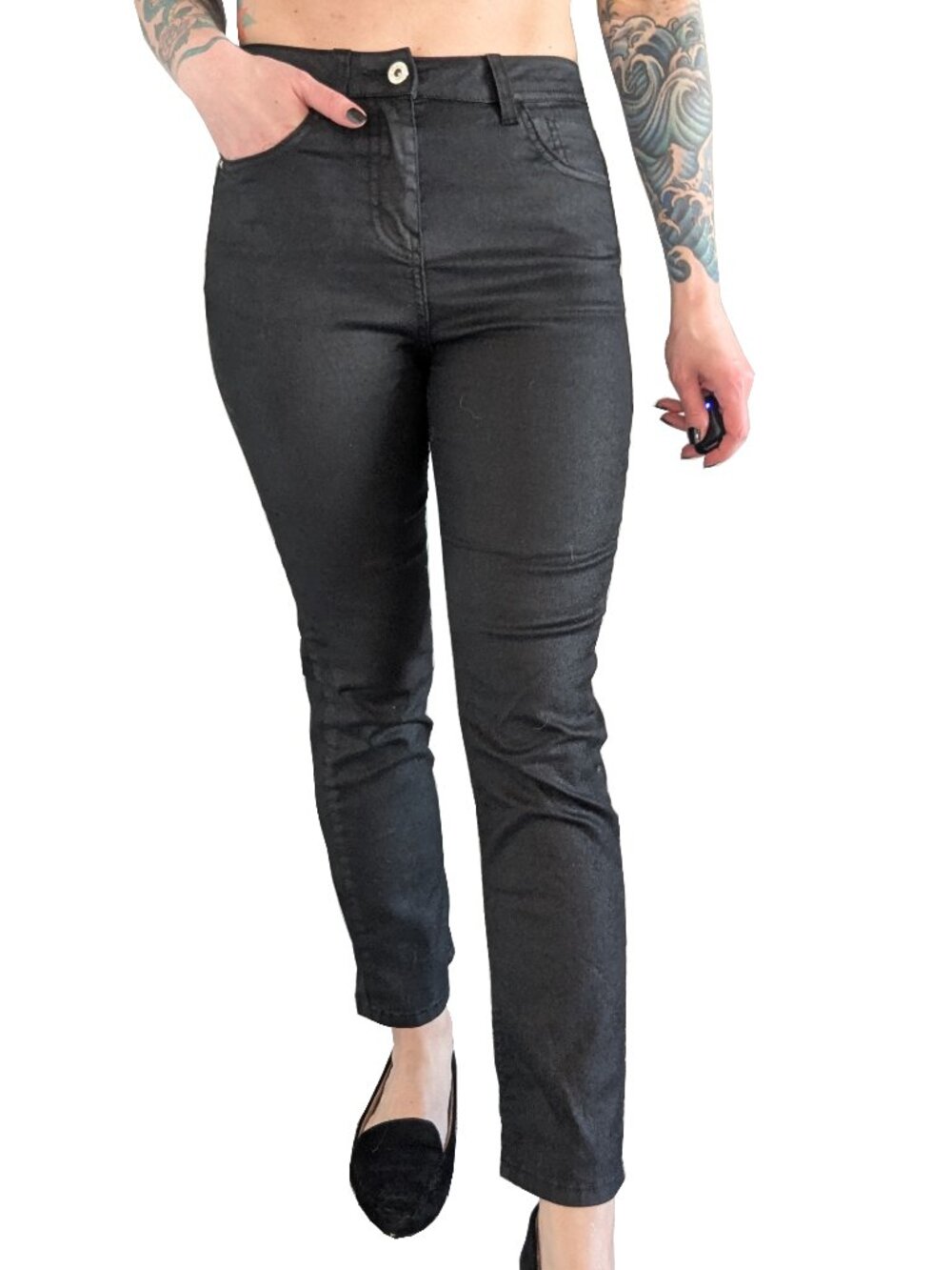 Zara Denim Waxed Black Straight Fit Ankle Jeans | 4